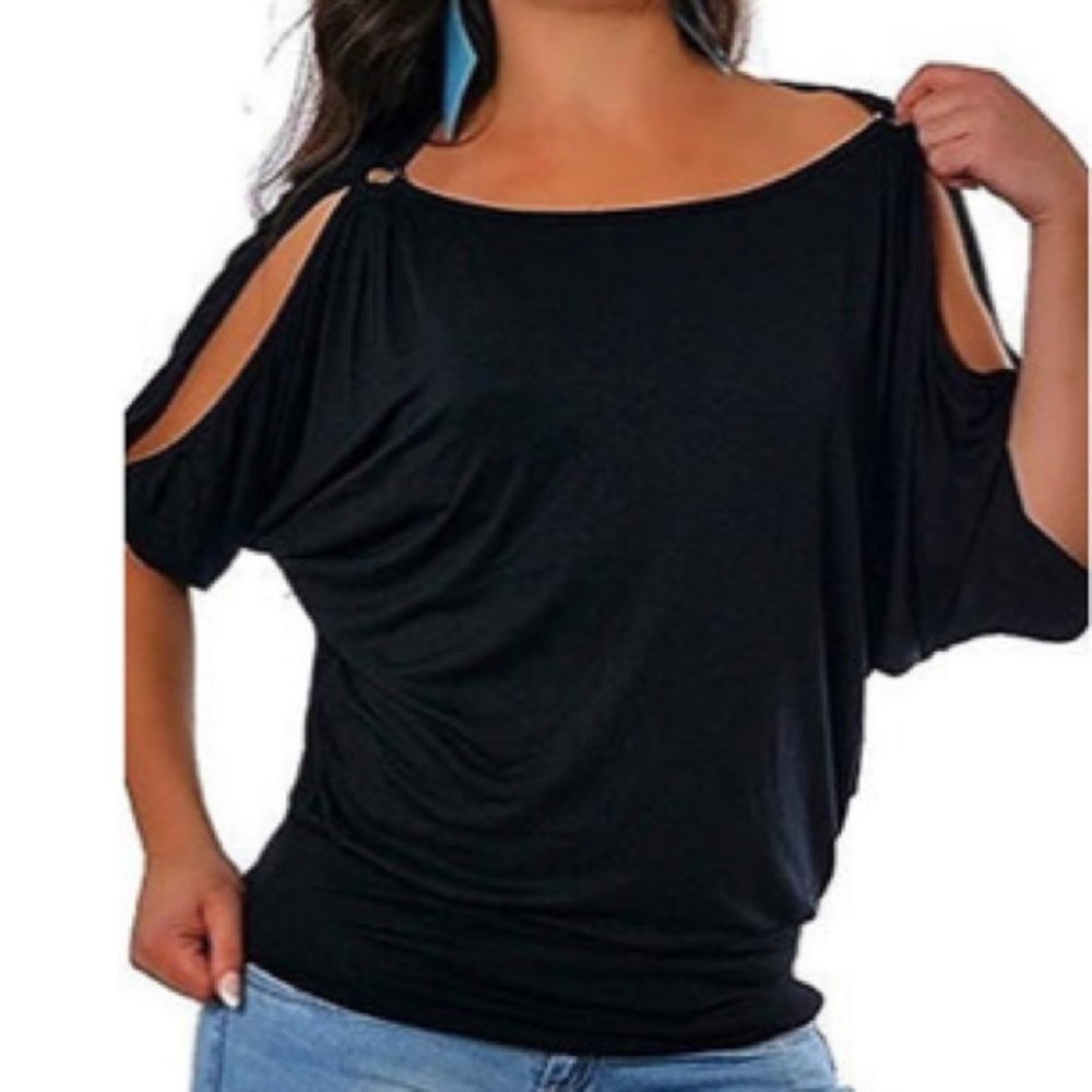 SHEILAY Black Cold Shoulder Top